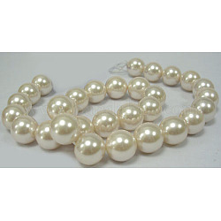 Shell Pearl Beads Strands, Grade A, Polished, Round, Floral White, 10mm, Hole: 0.8~1.0mm, about 38pcs/strand