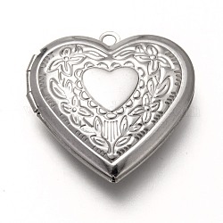316 Stainless Steel Locket Pendants, Photo Frame Charms for Necklaces, Heart, Stainless Steel Color, 29x28.5x7mm, Hole: 2mm, Inner Diameter: 20x21mm