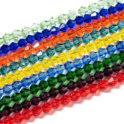 Sfaccettate perle di vetro bicone fili, colore misto, 4x4mm, Foro: 1 mm, circa 92~96pcs/filo, 13.78~14.37 pollice