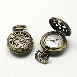Старинные полые плоские круглые цинковый сплав Кварцевые часы головы, для карманных часов кулон ожерелье материалы, античная бронза, 36x27x12 мм, отверстие : 10x1 мм
