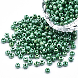6/0 perline di semi di vetro opaco ceco, lustered, tondo, verde, 4x3mm, Foro: 1.2 mm, su 500 g / borsa
