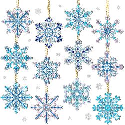 DIY-Diamantmalerei-Weihnachtsschneeflocken-Anhänger-Dekorationsset, inklusive Acrylplatte, Schlüsselbundverschluss, Perlenkette, Harz-Strass-Tasche, Diamant klebriger Stift, Tablettplatte & Klebeton, Deep-Sky-blau, 75x65 mm