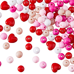 Hobbiesay 350 pieza 6 colores cuentas redondas de 8 mm con cuentas de corazón rojo acrílico rojo rosa blanco cuentas espaciadoras opacas en forma de corazón colgantes de bolas de colores mezclados para manualidades diy pendientes collares