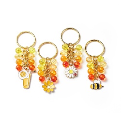 4 pièces porte-clés pendentif en émail fleur/abeille/jus d'orange, avec des perles acryliques, pour voiture sac pendentif décoration porte-clés, orange, 7.9 cm