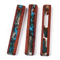Transparent Resin & Wood Pendants, Two-Tone, Rectangle Charm, Dark Turquoise, 46x8.5x4.5mm, Hole: 2mm