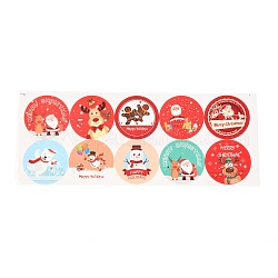 Pegatinas de sellado, etiquetas adhesivas de la imagen del paster, tema de la Navidad, plano y redondo, rojo, 28x11~14x0.05 cm, 10pcs / hoja