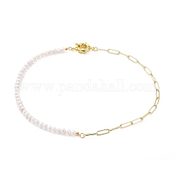 Collares de cadena, con perlas de agua dulce cultivadas naturales de grado a, cadenas de sujetapapeles de latón y cierres de anillo de resorte, dorado, 16.92 pulgada (43 cm)
