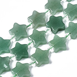 Natürlichen grünen Aventurin Perlen Stränge, mit Glasperlen, Stern, 17x17x6 mm, Bohrung: 1 mm, ca. 19 Stk. / Strang, 15.35 Zoll ~ 15.55 Zoll (39~39.5 cm)