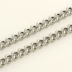 304 Stainless Steel Curb Chains, with Spool, Unwelded, Stainless Steel Color, 6x4x1mm, about 32.8 Feet(10m)/roll