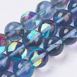 Chapelets de perles en pierre de lune synthétique, perles holographiques, ronde, bleu acier, 10mm, Trou: 1mm, Environ 39 pcs/chapelet, 15.16 pouce (38.5 cm)