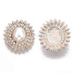 Alloy Flat Back Cabochons, with Crystal Rhinestone, ABS Plastic Imitation Pearl Beads, Oval, Flower Shape, Rose Gold, 27x25x9mm