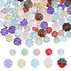 Superfundings 100 Stück transparente tschechische Glasperlen im 10-Stil, Klee, Mischfarbe, 7.5~11.5x7.5~11.5x4.5~7.5 mm, Bohrung: 0.9~1 mm, 10pcs / style