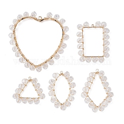 5 pendentif en laiton de style 5 avec perles de verre., breloques coeur & rectangle & triangle & maison oeil & cerf-volant, or, 20~46x20~44x4mm, Trou: 1~1.5mm, 1pc / style