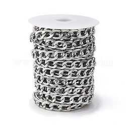 Oval Oxidation Aluminum Curb Chains, Unwelded, with Spool, Platinum, Link: 16.5x12x2.5mm