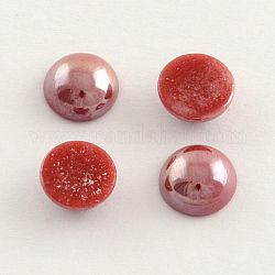 Pearlized Plated Opaque Glass Cabochons, Half Round/Dome, FireBrick, 13~14x5~5.5mm