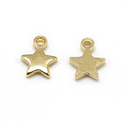 Brass Charms, Star, Real 18K Gold Plated, 6x4.5x1mm, Hole: 0.5mm
