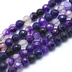 Perles d'agate naturelles, teinte, ronde à facettes, violet, 6mm, Trou: 1mm, Environ 61 pcs/chapelet, 14.3 pouce (36.5 cm)