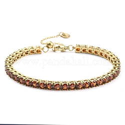 Bracelet en strass, Bracelet chaîne à 14 maillons en acier inoxydable plaqué or véritable 304 carat, siam, 9-1/8 pouce (23 cm)