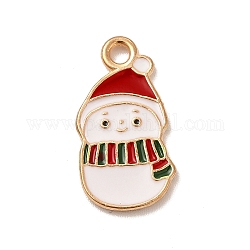 Navidad aleación tema colgantes de esmalte, la luz de oro, muñeco de nieve, 20x11x2mm, agujero: 2 mm