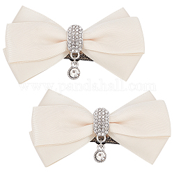 FINGERINSPIRE 2PCS Bow Shoe Clips (90x50mm, Light Yellow) Polyester Bowknot Shoe Buckles Shoe Charms Decorative with Dangle Rhinestone Pendant, Bag Clothing Hair Accessories for Women Girls Party