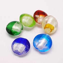 Perles vernissées de feuille en argent manuelles, plat rond, couleur mixte, 29x14mm, Trou: 2.5mm