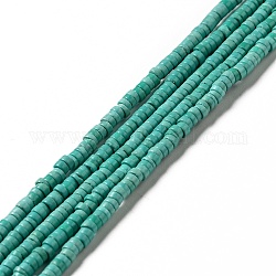 Turquoise synthétique perles heishi brins, teinte, Plat rond / disque, vert de mer clair, 2.5x1.5~2.5mm, Trou: 0.7mm, Environ 287 pcs/chapelet, 15.08'' (38.3 cm)