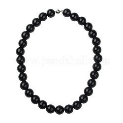 Fashion Beaded Necklaces, with Opaque Acrylic Beads, Brass Magnetic Clasps and Tiger Tail, Black, 505mm