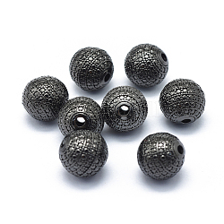 Gestellmessingperlen, langlebig plattiert, Runde mit Punkt, Metallgrau, 9 mm, Bohrung: 2 mm