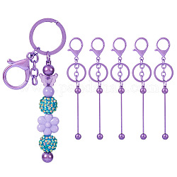 Spritewelry 5Pcs Alloy and Brass Bar Beadable Keychain for Jewelry Making DIY Crafts, with Lobster Clasps, Dark Orchid, 15.8x2.4cm