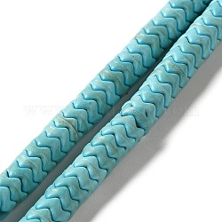 Brins de perles synthétiques teintes en turquoise, forme ondulée, turquoise, 6.5x3mm, Trou: 1.2mm, Environ 134 pcs/chapelet, 15.08'' (38.3 cm)