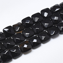 Brins de perles d'onyx noir naturel, facette, carrée, 8~8.5x8~8.5x5mm, Trou: 1mm, Environ 25 pcs/chapelet, 8.0''