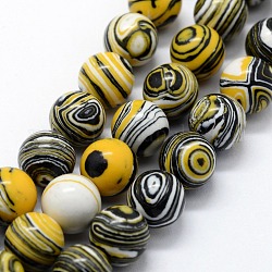 Chapelets de perles en malachite synthétique, teinte, ronde, noir, 10mm, Trou: 1mm, Environ 38 pcs/chapelet, 14.96 pouce (38 cm)