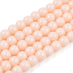 Chapelets de perles en verre opaque de couleur unie, ronde, peachpuff, 4~4.5mm, Trou: 0.8mm, Environ 97~99 pcs/chapelet, 14.76 pouce ~ 14.96 pouces (37.5~38 cm)