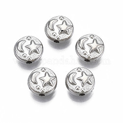 Ccb perline di plastica, per la creazione di gioielli fai da te, round piatto con stella e luna, platino, 9x4.5mm, Foro: 1.6 mm