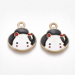 Alloy Pendants, Cadmium Free & Lead Free, with Enamel, Girl, Light Gold, White, 17x15x2mm, Hole: 2mm