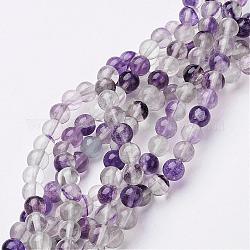Gemstone Beads Strands, Natural Fluorite, Round, Purple, about 6mm in diameter, hole: about 0.8mm, 15~16 inch