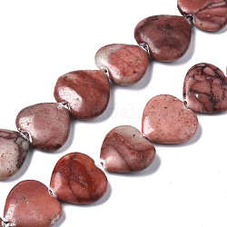Naturels rouges image jaspe brins de perles, cœur, 14~15x15~17x4~5mm, Trou: 0.6mm, Environ 20 pcs/chapelet, 16.38 pouce (41.6 cm)