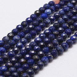 Chapelets de perles en lapis-lazuli naturel, teinte, facette, ronde, 4mm, Trou: 1mm, Environ 96 pcs/chapelet, 14.9 pouce ~ 15.1 pouces