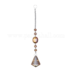 Crystal Teardrop Beaded Wall Hanging Decoration Pendant Decoration, Hanging Suncatcher, with Iron Ring and Glass Beads, Sandy Brown, 220mm, Pendant: 42x32mm