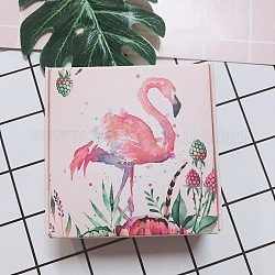 Boîtes en papier carrées, pour emballage de savon, rose, motif flamant, 8.5x8.5x3.5 cm