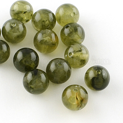 Perles rondes en acrylique d'imitation pierre précieuse, olive, 12mm, Trou: 2mm, environ 520 pcs/500 g