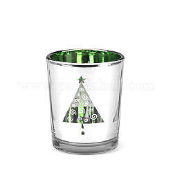 Bougeoir en verre sur le thème de Noël, support de chandelier de colonne, centre de table, motif d'arbre de Noël, verte, 5.5x6.7 cm
