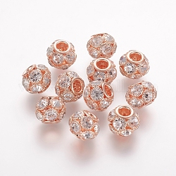 Brass Beads, with Grade A Rhinestone, Rondelle, Rose Gold, Crystal, 12x10mm, Hole: 4mm