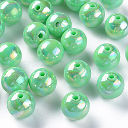 Perles acryliques opaques, de couleur plaquée ab , ronde, aigue-marine, 16x15mm, Trou: 2.8mm, environ 220 pcs/500 g