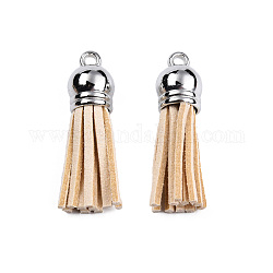 Faux Suede Tassel Pendant Decorations, with CCB Plastic Cord Ends, Platinum, PapayaWhip, 35~37x10mm, Hole: 1.8mm