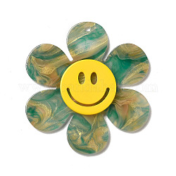 Двухцветные акриловые большие подвески, цветок с улыбающимся лицом, зелёные, 55x50x4.5 мм, отверстие : 1.8 мм