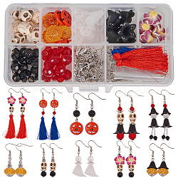 Sunnyclue DIY Ohrring machen, mit synthetischen Edelstein Perlen, Acryl-Perlen, Polyester-Troddel-Anhänger, Tibetsilber Perlenkappen und Messing Ohrhaken, Mischfarbe, 13.5x7x3 cm