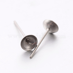 304 Stainless Steel Stud Earring Findings, Stainless Steel Color, 5mm, Pin: 0.6mm