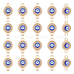 arricraft 50 Pcs Evil Eye Connector Charms, Light Gold Alloy Charms with Rhinestone Blue Flat Round Enamel Connector Pendants for DIY Bracelet Necklace Earrings Anklets