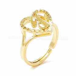 Real 18K Gold Plated Brass Alphabet Adjustable Rings, Heart with Initial Promise Ring for Women, Cadmium Free & Lead Free, Letter.J, US Size 5 1/4(15.9mm)